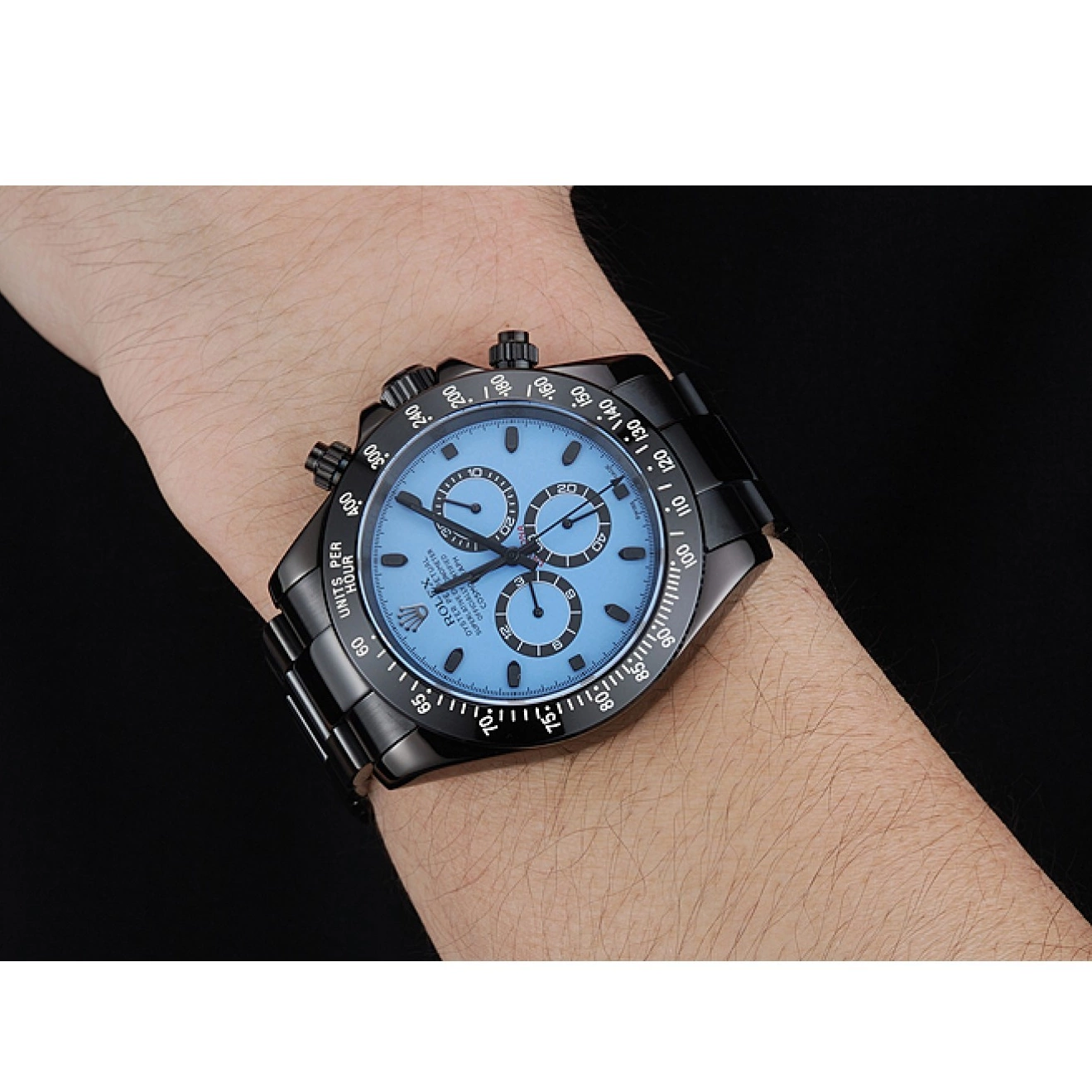 Aaa replica watch Black Dial Rolex And Daytona Steel 1454250 Case Stainless Blue And Cosmograph Bracelet Black 0601